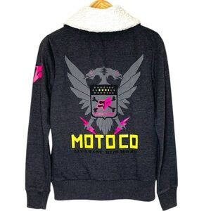 Fox Charcoal Gray Sweatshirt Jacket White Sherpa Collar Womens | Large